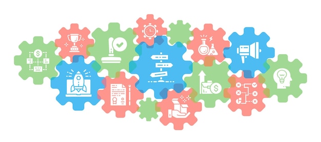 Banner de iconos de línea de inicio Conjunto de iconos de presentación de generación de ideas de gestión de tiempo