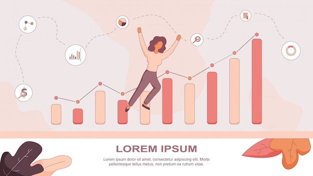 Banner Ilustración Chica Regocija Éxito Empresarial