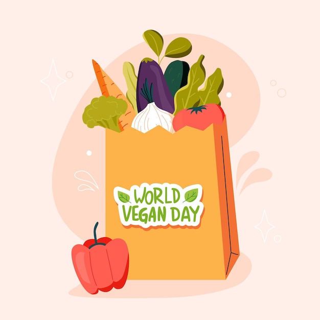 Vector banner de ilustración del día mundial del vegetariano de alimentos frescos y naturales orgánicos saludables