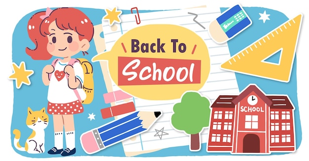 Banner de ilustración dibujado a mano vectorial para niños de vuelta a la escuela