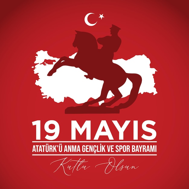 Banner de ilustración de fiesta nacional turca 19 mayis Ataturk'u Anma Genclik ve Spor Bayrami