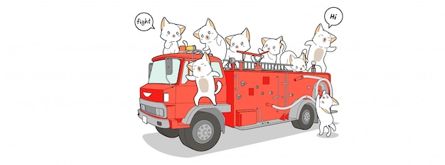 Banner de ilustración de gato bombero