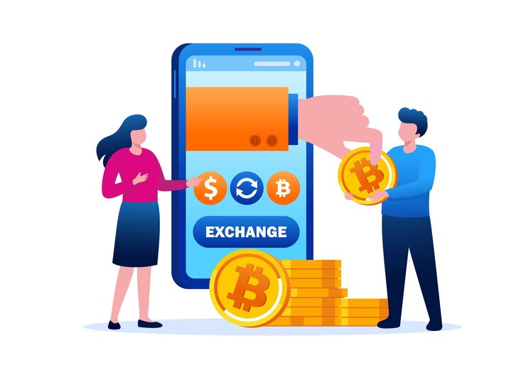 Vector banner de ilustración de vector plano de intercambio de bitcoin
