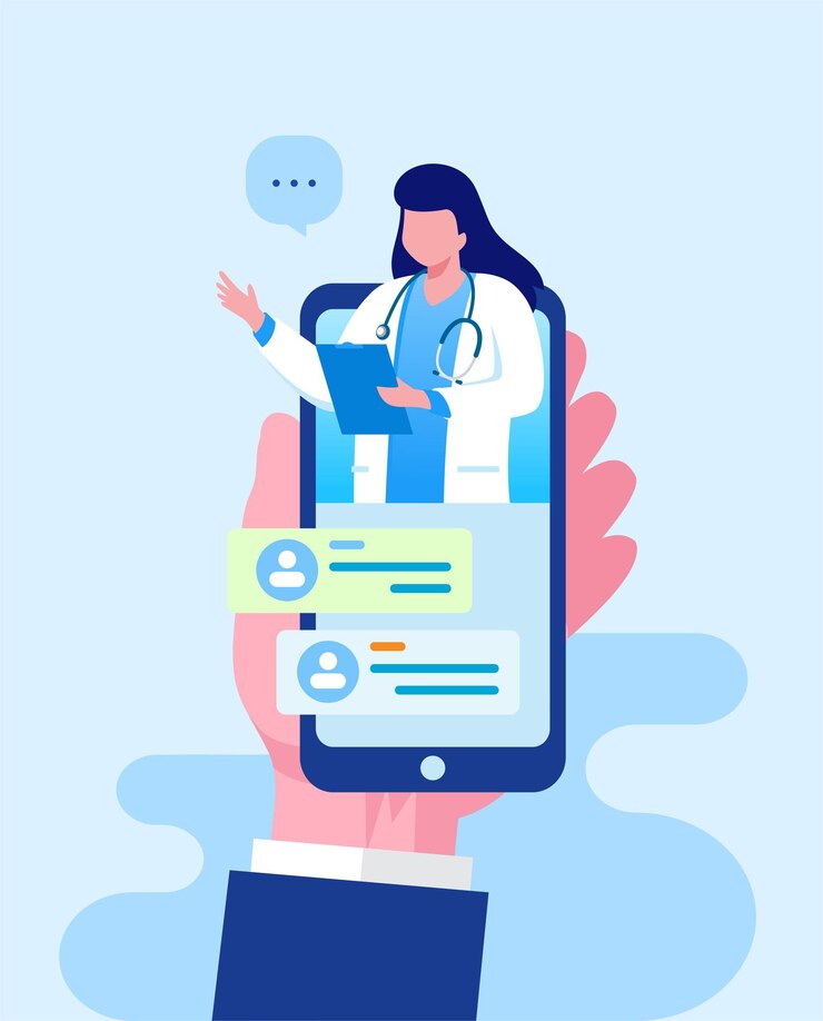 Vector banner de ilustración de vector plano médico en línea