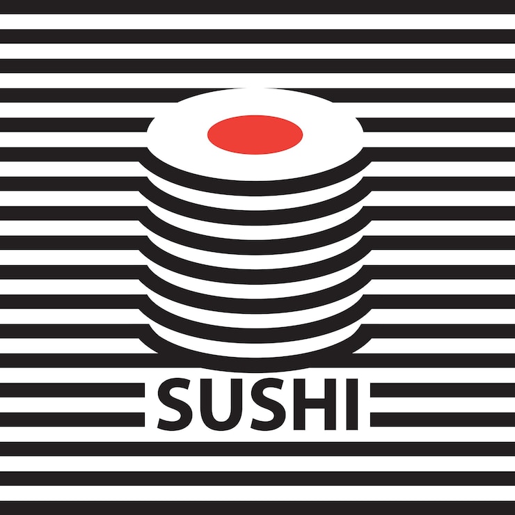 Vector banner con imagen de sushi sobre fondo rayado