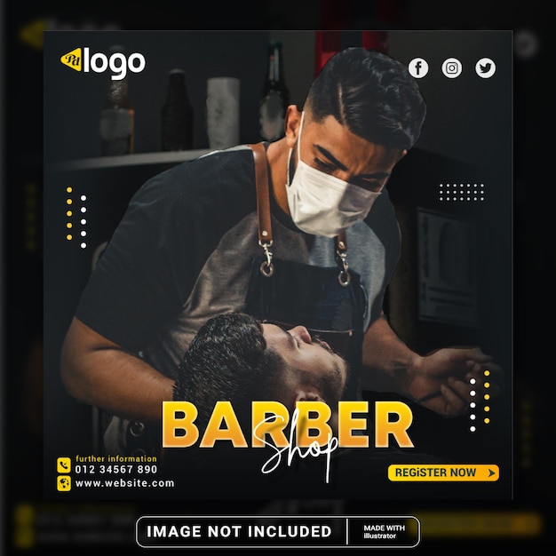 Vector banner de inauguración de barbería para plantilla de banner de publicación de instagram de redes sociales o folleto cuadrado