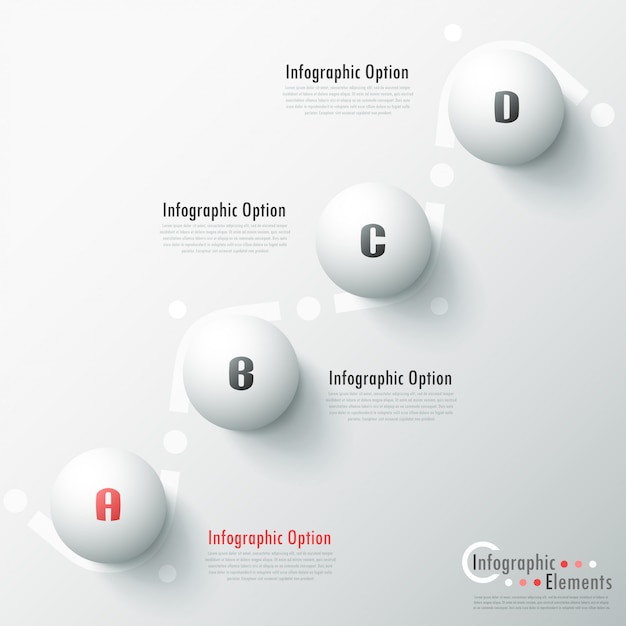 Banner infografía moderna opciones con esferas blancas