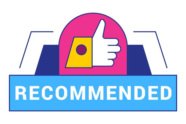 Banner de insignia recomendado Banner recomendado con los pulgares hacia arriba Insignias publicitarias con como