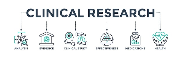 Banner de investigación clínica concepto de ilustración vectorial de icono web para profesionales de la salud