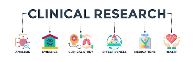 Banner de investigación clínica concepto de ilustración vectorial de icono web para profesionales de la salud