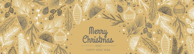 Banner de invierno con conos dibujados a mano árbol de Navidad ilustración vectorial de Navidad