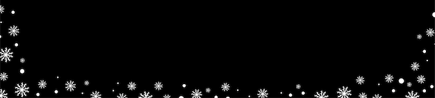 Banner de invierno con fondo negro y copos de nieve blancos