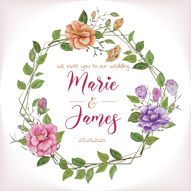 Banner de invitación de boda floral acuarela