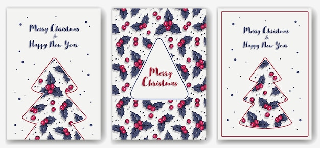 Banner de invitación de Navidad o postal con acebo para vacaciones de año nuevo Backgrou de invierno para desig