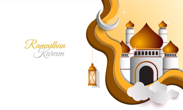 Banner islámico de ramadan kareem con estilo de papel