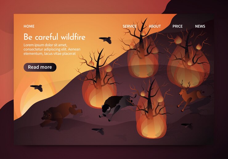 Vector banner isométrico está escrito be careful wildfire.