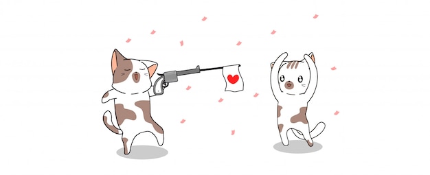 Vector banner kawaii cat está disparando con amor