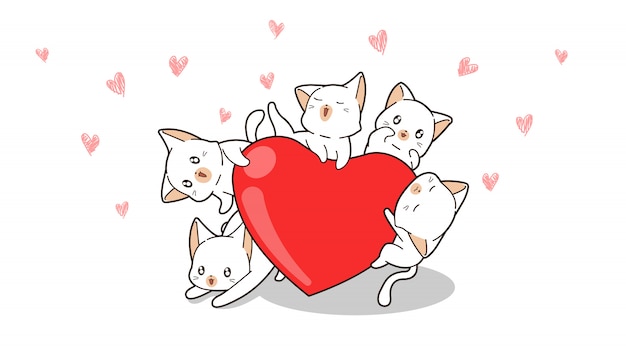 Vector banner kawaii gatos están abrazando corazón