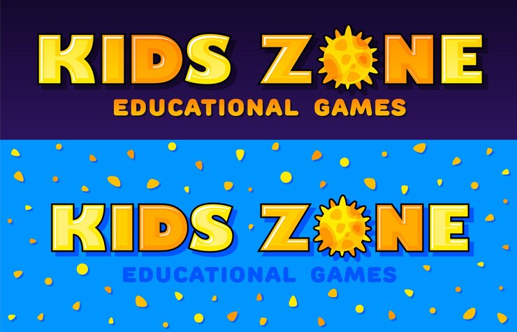 Vector banner de kids zone en estilo de dibujos animados con sol para decoración de sala de juegos para niños