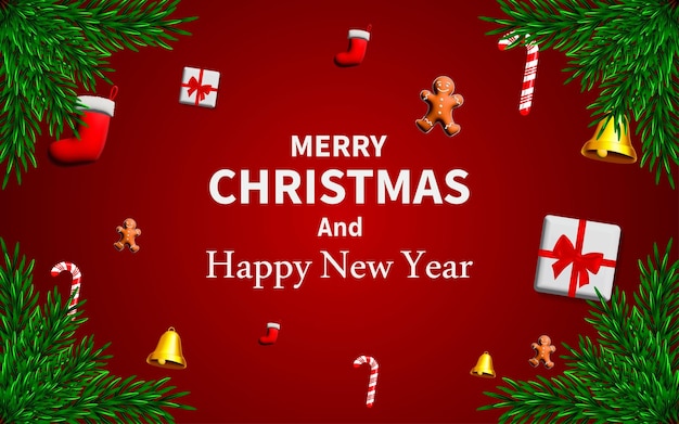 Banner de letras de Feliz Navidad Con fondo rojo Estampa de tarjeta de Navidad Banner de cartel Diseño