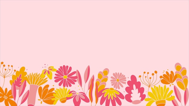 Banner con lindas flores en colores rosa y amarillo invitación de vacaciones de verano