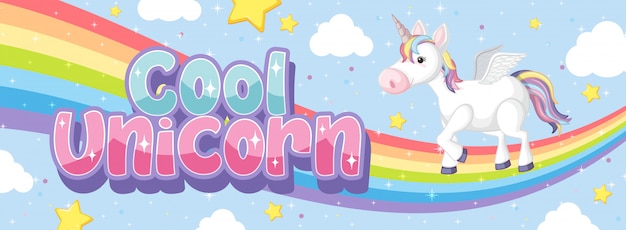 Banner lindo unicornio en color de fondo pastel