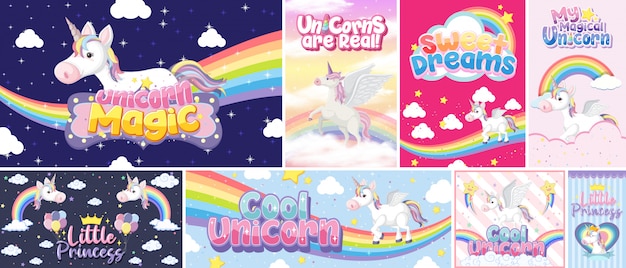 Banner lindo unicornio en color de fondo pastel