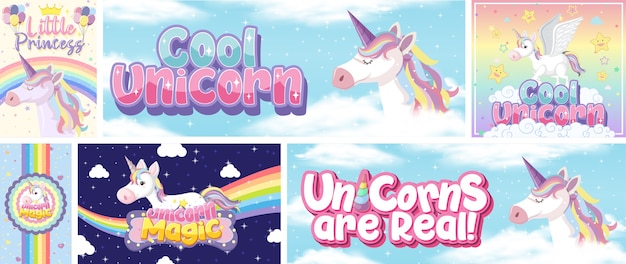 Banner lindo unicornio en color de fondo pastel