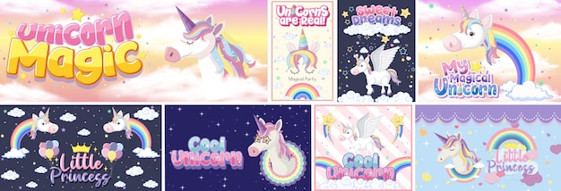 Banner lindo unicornio en color de fondo pastel