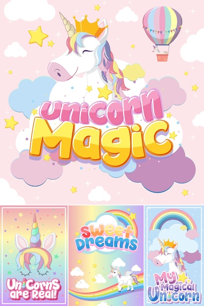 Banner lindo unicornio en color de fondo pastel