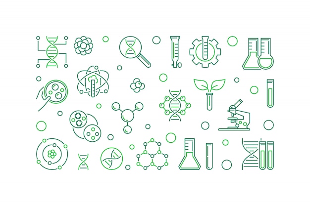 Banner de línea de bioingeniería. Ilustración de biotecnología