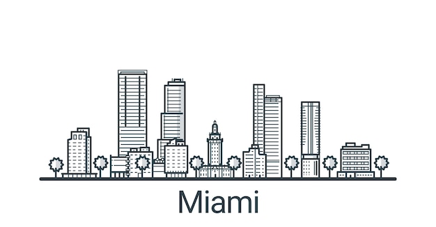 Banner lineal de la ciudad de miami. todos los edificios