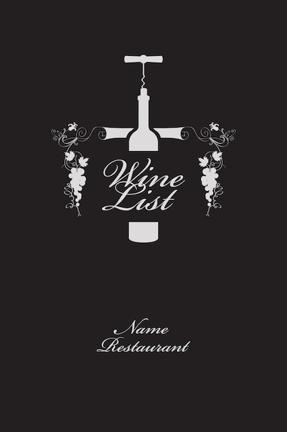 banner de lista de vinos con botella y uvas