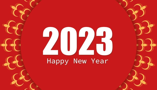 Banner de lujo rojo de año nuevo 2023 con hermoso adorno