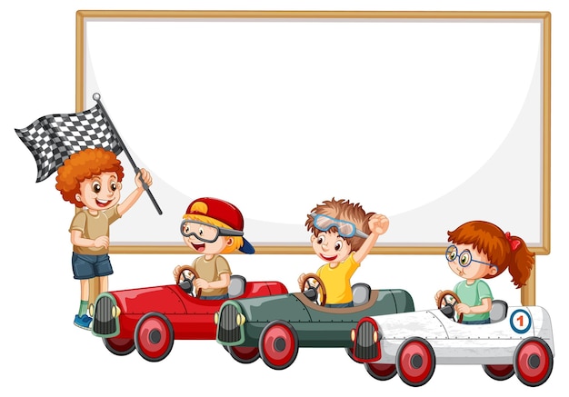 Banner de madera aislado con niños