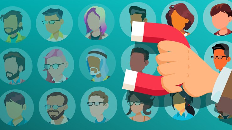 Vector banner de mano de hombre de negocios con imán gigante