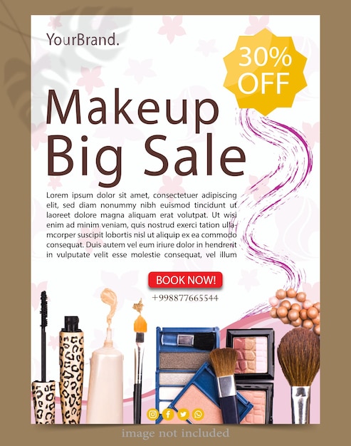 banner maquillaje productos de belleza para venta de maquillaje publicación de banner para plantilla de redes sociales