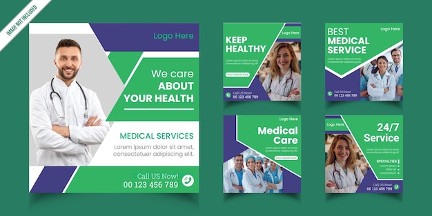 Vector banner médico de atención médica y plantilla de publicación en las redes sociales