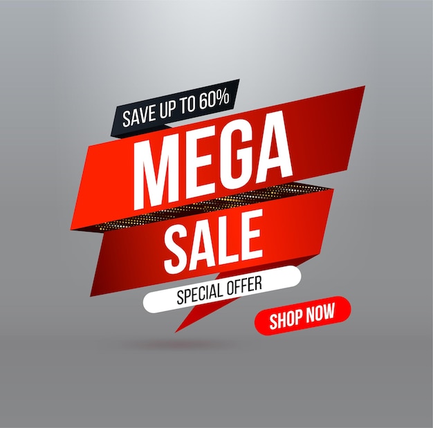 Banner de mega venta abstracto con efecto de brillo de semitono dorado para ofertas especiales