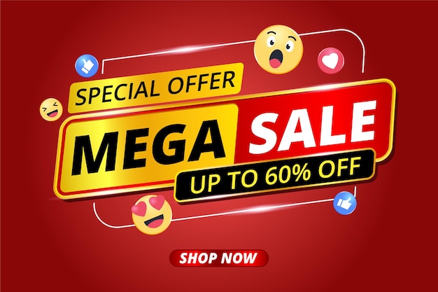 banner mega venta e icono emoji