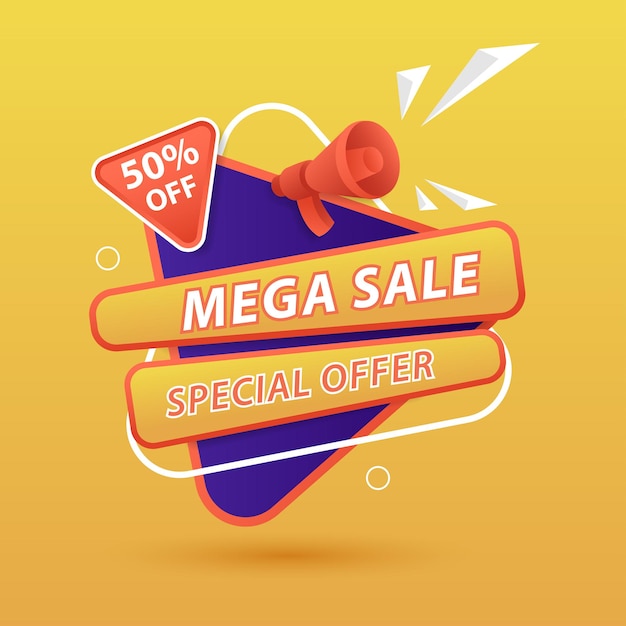 Vector banner de mega venta de oferta especial. fondo amarillo