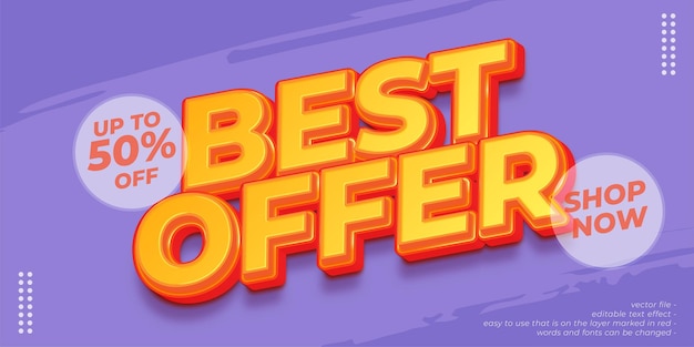 Vector banner de mejor oferta de promoción elegante 3d sobre fondo morado