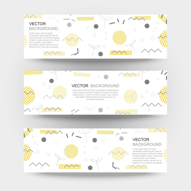 Vector banner de memphis de elementos geométricos de moda. color negro y amarillo