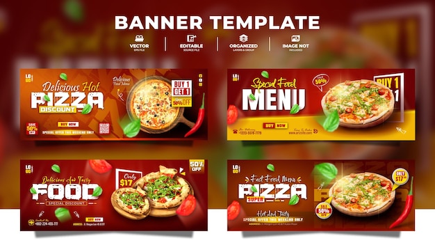 Banner de menú de comida de pizza para la promoción