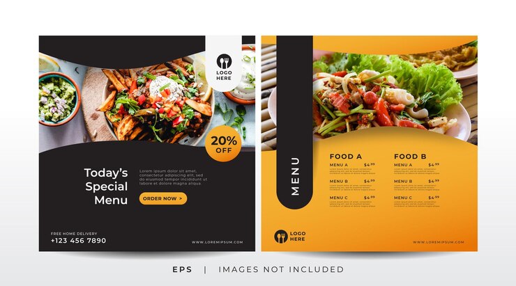 Vector banner de menú de comida para plantilla de redes sociales