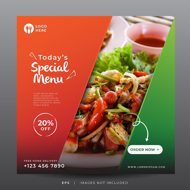 Vector banner de menú de comida para plantilla de redes sociales