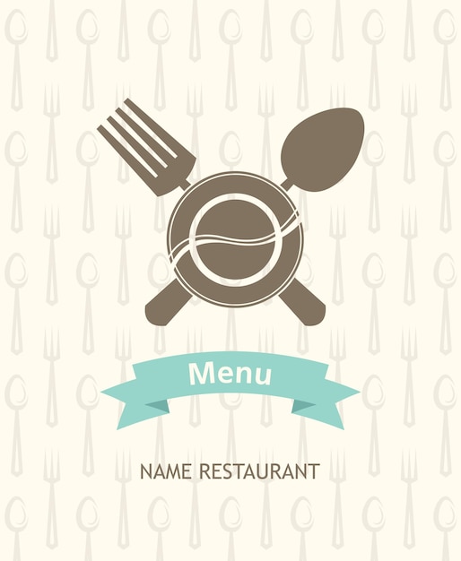 Vector banner de menú con plato, cuchara y tenedor