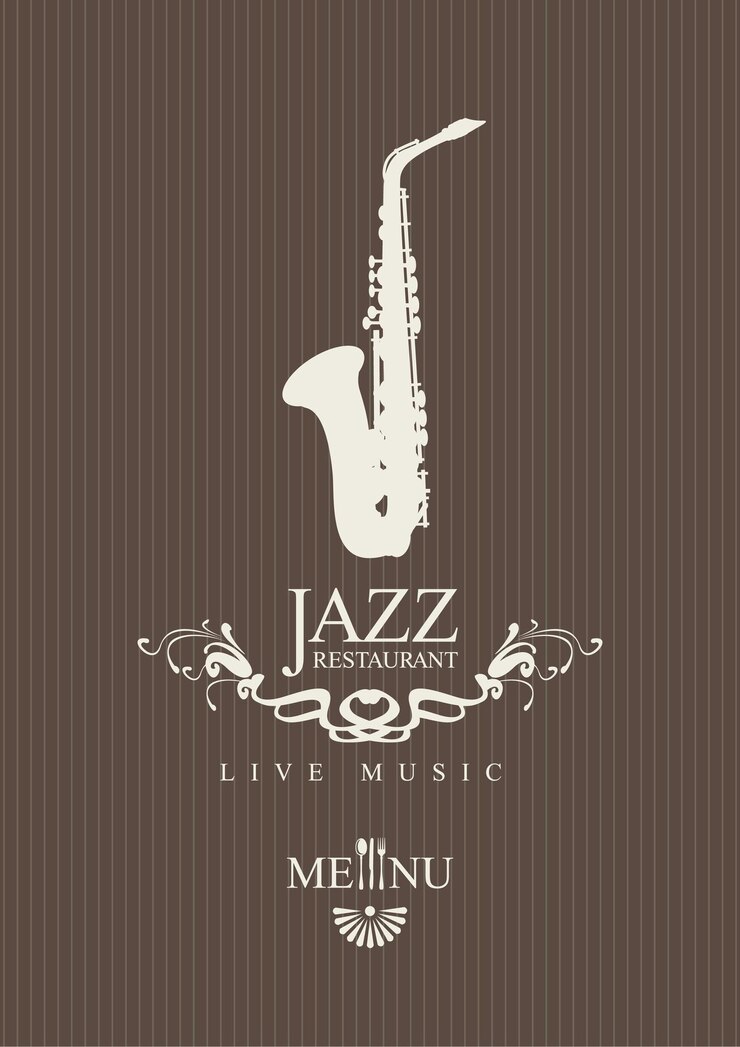 Vector banner para menú de restaurante de jazz con saxofón