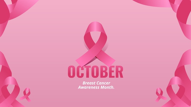 Vector banner del mes de concienciación sobre el cáncer de mama ilustración de fondo de cinta rosa sencilla y limpia