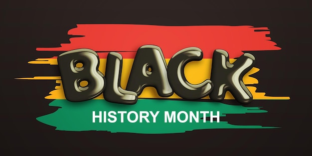 Vector banner del mes de la historia negra con texto 3d brillante realista sobre fondo africano rojo, amarillo y verde